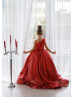 One Shoulder Dark Red 3D Flowers Shiny Organza Flower Girl Dress